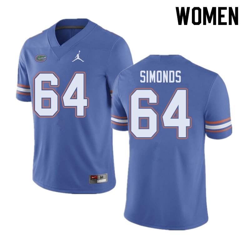 Women's NCAA Florida Gators Riley Simonds #64 Stitched Authentic Jordan Brand Blue College Football Jersey FCA8065NO